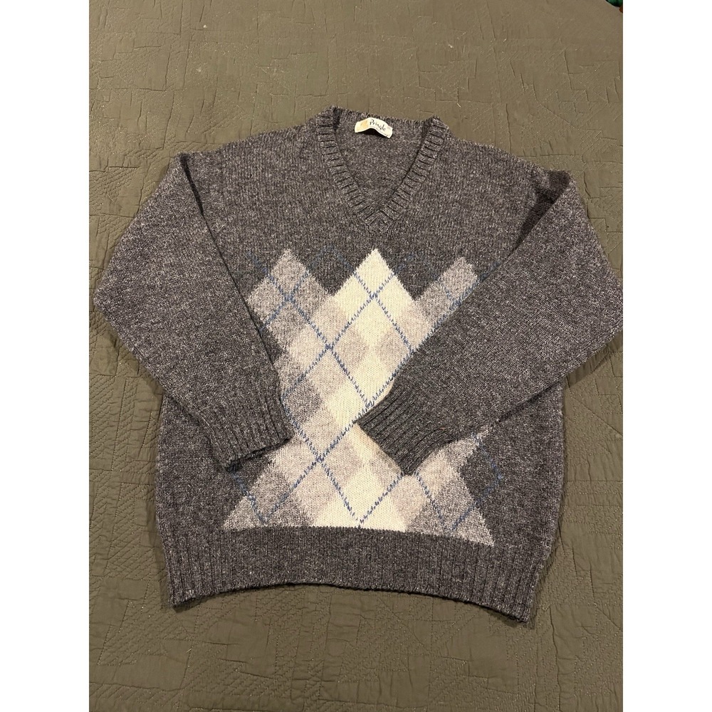 Pringle Men's V Neck Agile Pattern Wool Sweater Made In Scotland Size 42 /107